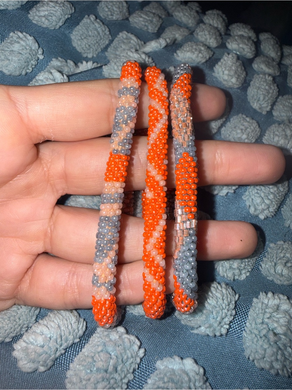 Handcrafted Orange, Gray & Peach Seed Bead Bracelets - Women Jewelry